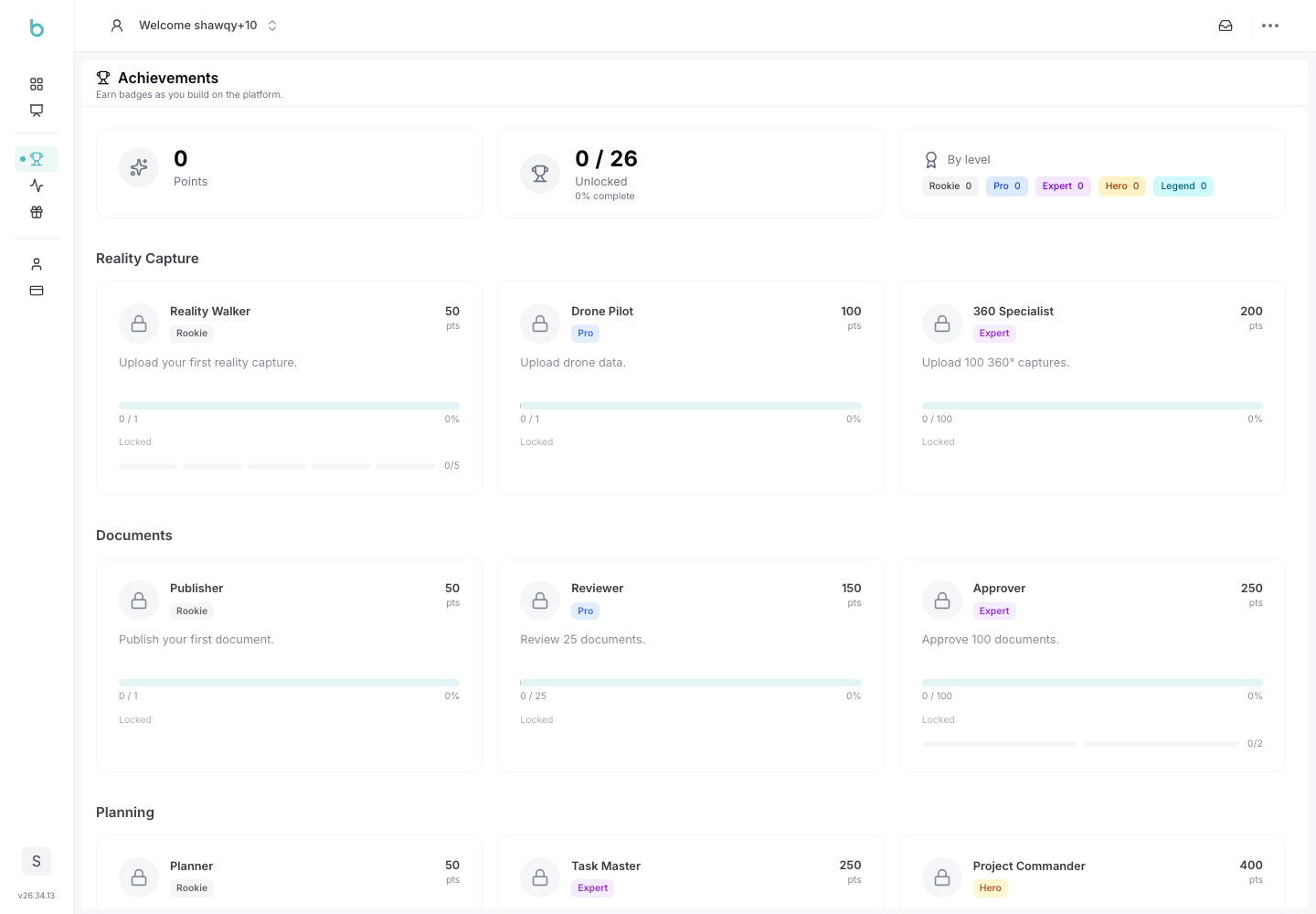 Achievements page